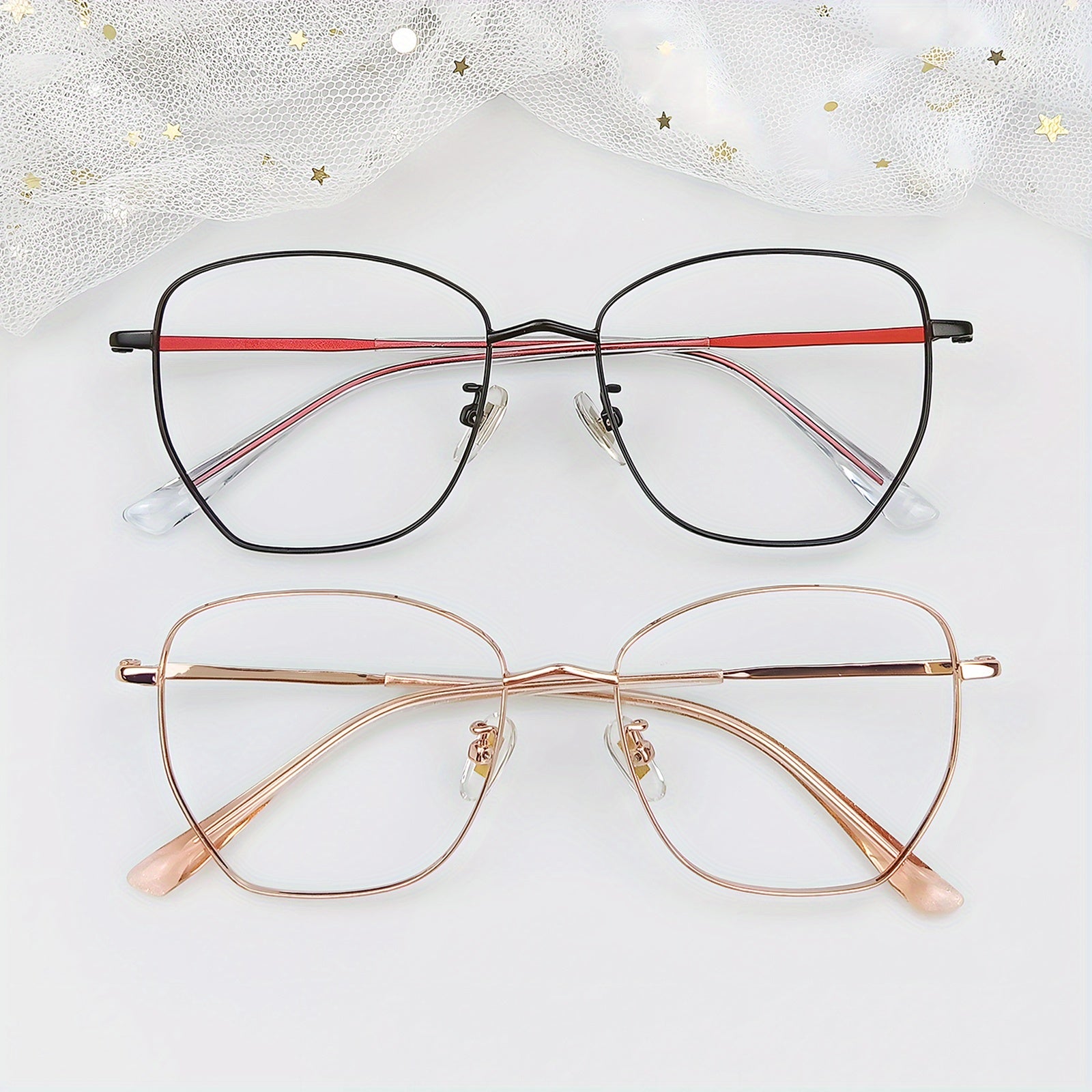 2pcs Square Frame Computer Glasses Unisex Metal Light Glasses