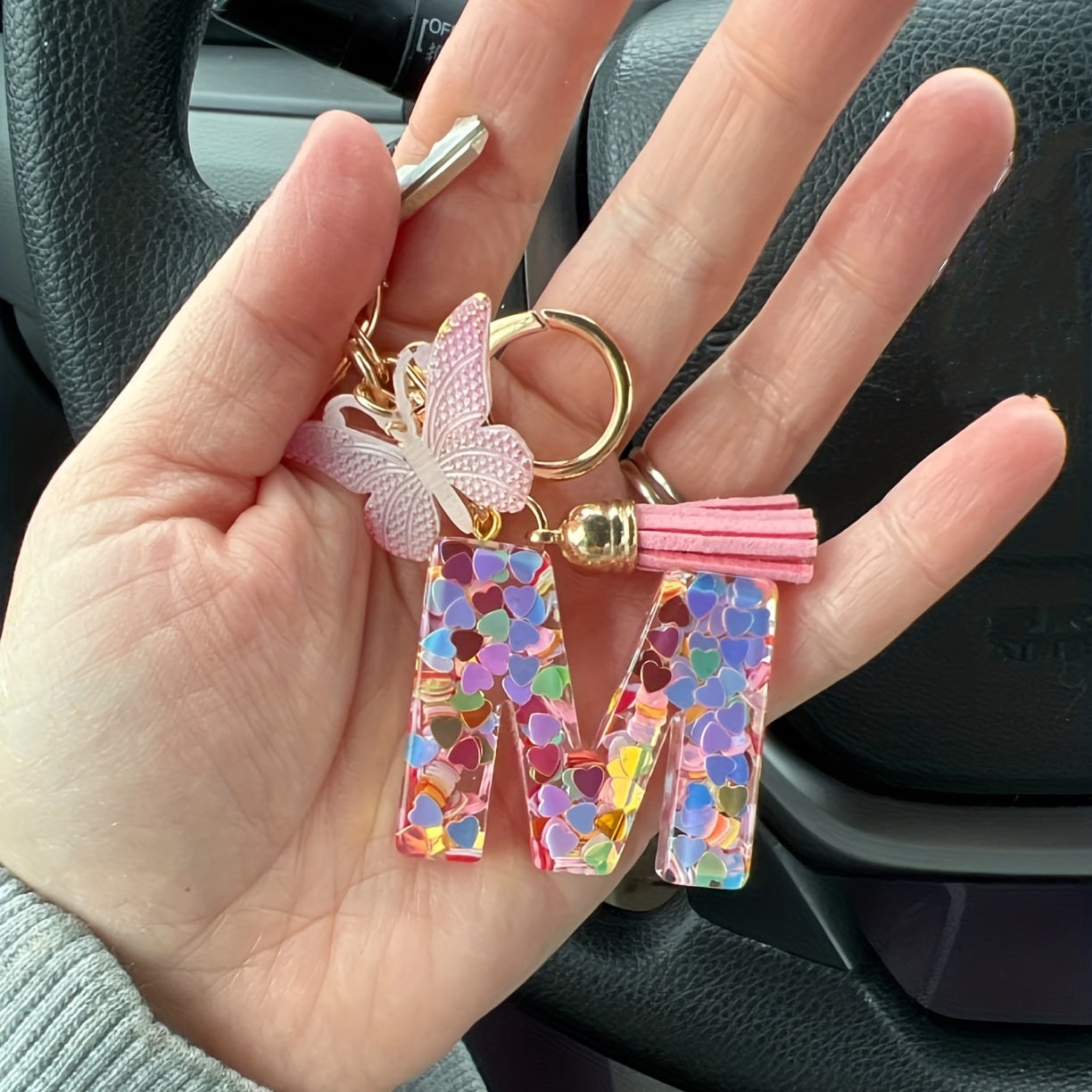 Initial Letter Keychain Tassel Butterfly Pendant Key Ring For Purse Handbags