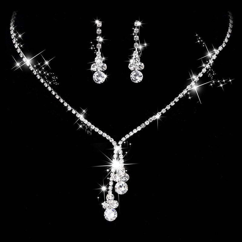 Rhinestones Jewelry Set Pendant Necklace Dangle Earrings Chain Bracelet