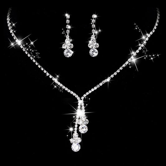 Rhinestones Jewelry Set Pendant Necklace Dangle Earrings Chain Bracelet