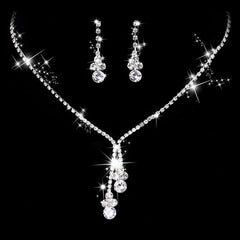 Rhinestones Jewelry Set Pendant Necklace Dangle Earrings Chain Bracelet
