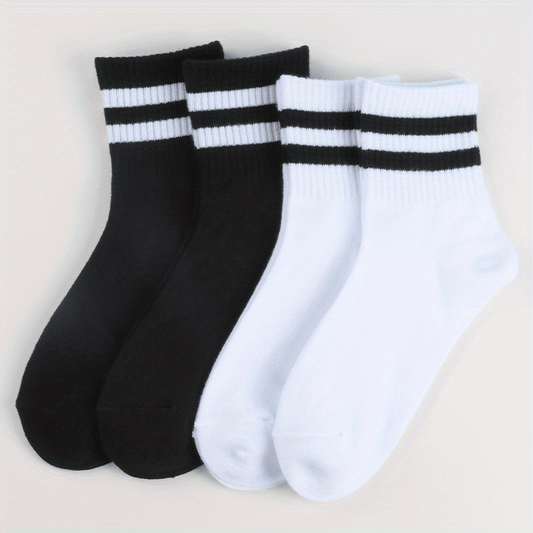 4 Pairs Boys Casual Striped Crew Socks for Ages 4-12