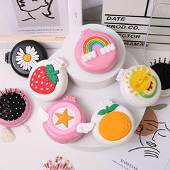 Cartoon Folding Airbag Comb With Mirror