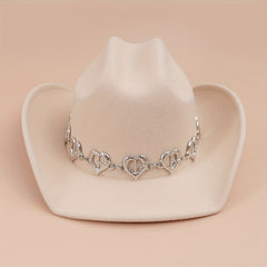 Fedora Cap Heart Chain Decor Western Cowboy Hat Warm Jazz Couple Felt Hats