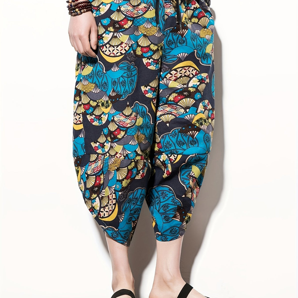 Men's Stylish Pattern Print Loose Cropped Beach Pants