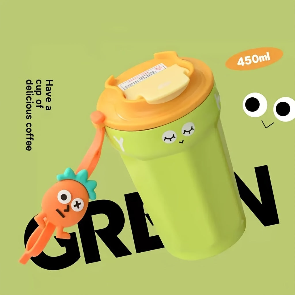 450ml Solid Coffee Cup Cartoon Strap Stainless Steel Water Cup