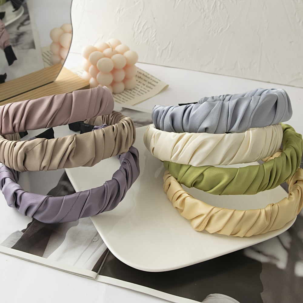 Colorful Ruched Headband Wide Hard Headbands Makeup Hair Band