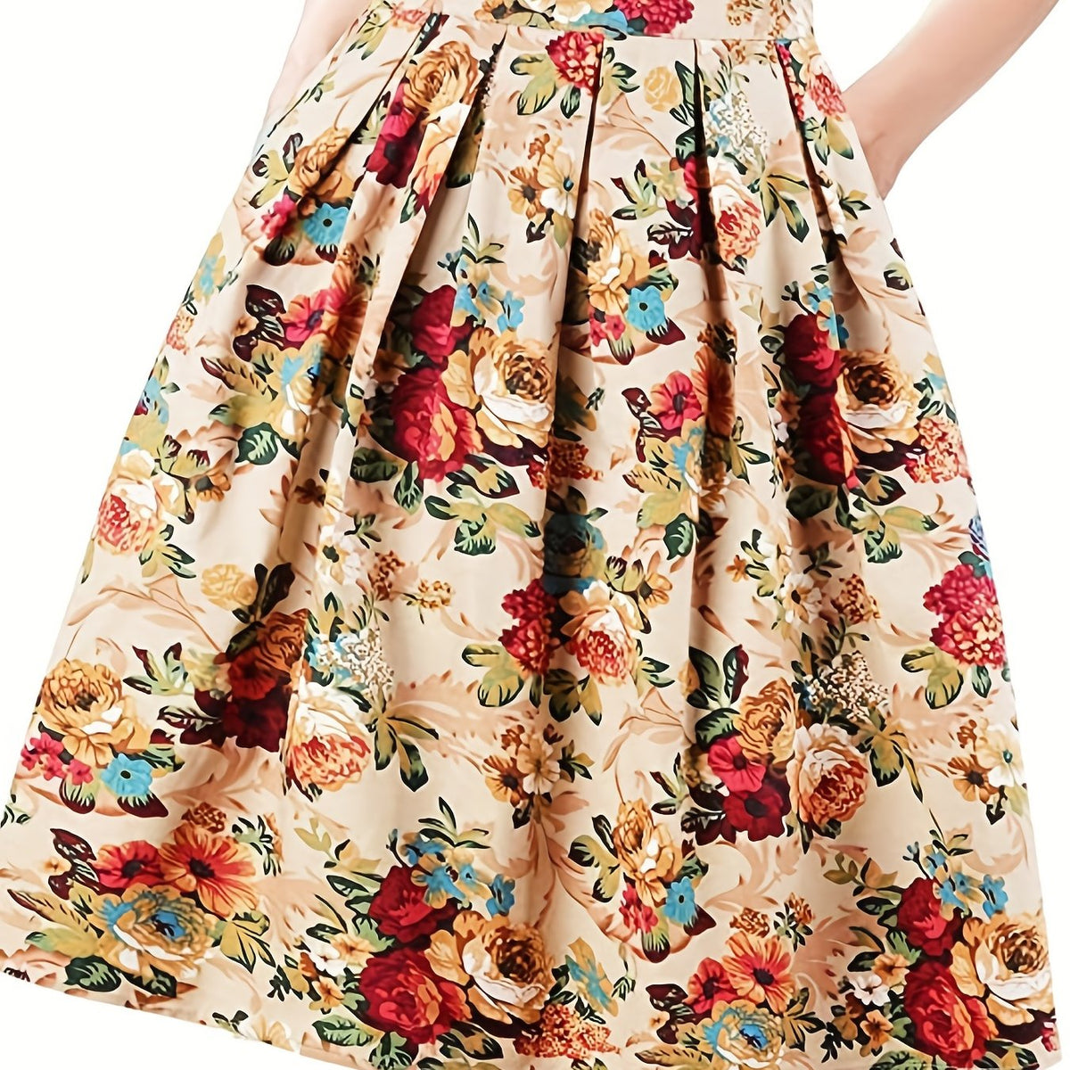 Floral Print Pleated Skirt with Pockets