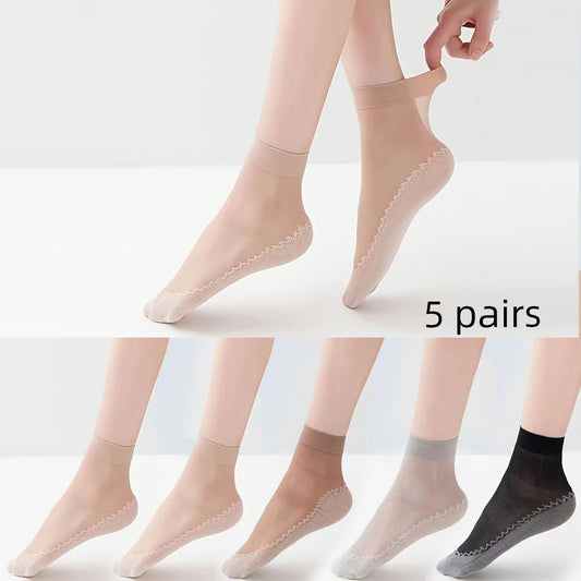 5 Pairs Semi Sheer Non Slip Socks Women's Stockings
