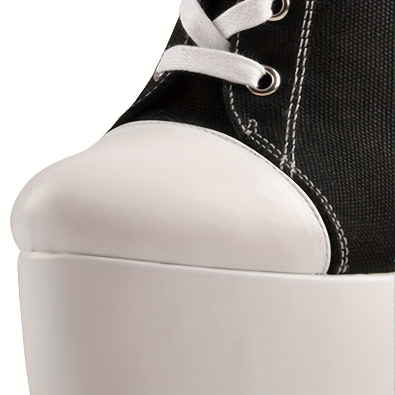 Women's Platform High Heel Sneaker Boots Lace Up Stiletto Heels