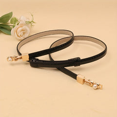 Adjustable PU Leather Belt with Faux Pearl Buckle