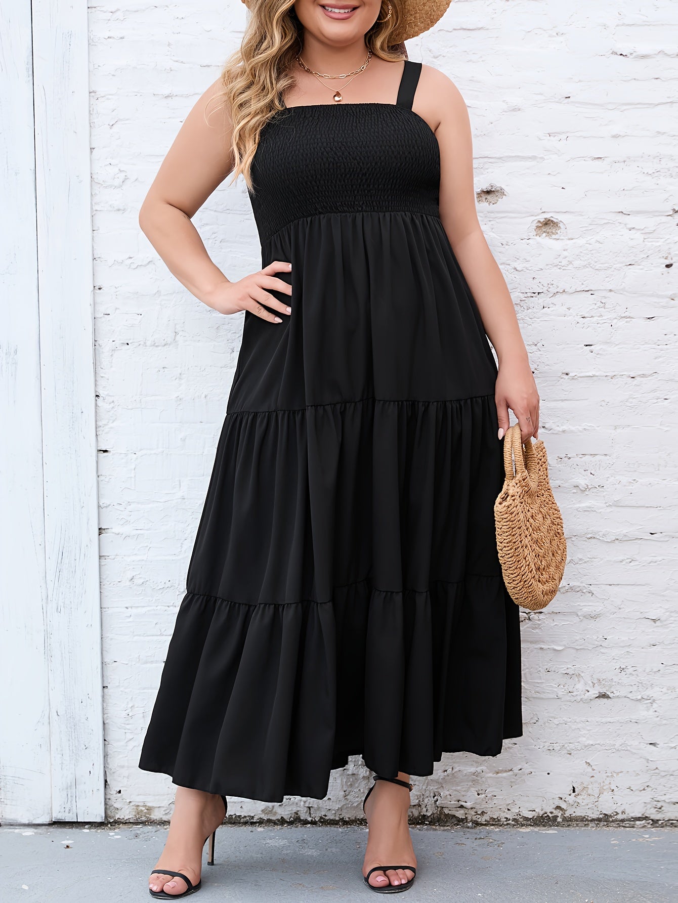  Solid Maxi Smock Cami Dress