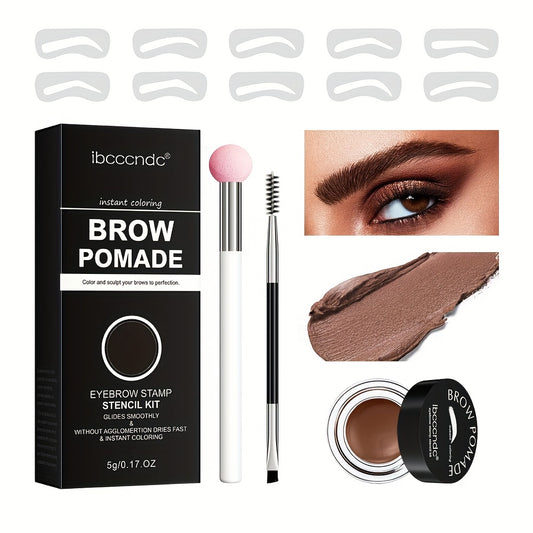 Waterproof Eyebrow Cream Set w/ Brush, Brown Stamp Powder, Stencil