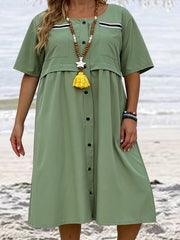 Plus Size Casual Shirtdress Short Sleeve Button Up Maxi Dress