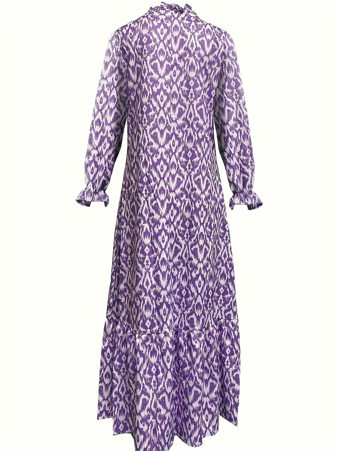  Boho Maxi Dress Allover Print Flounce Sleeve V Neck Smock