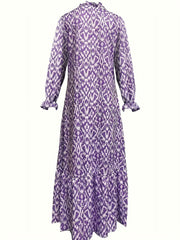  Boho Maxi Dress Allover Print Flounce Sleeve V Neck Smock