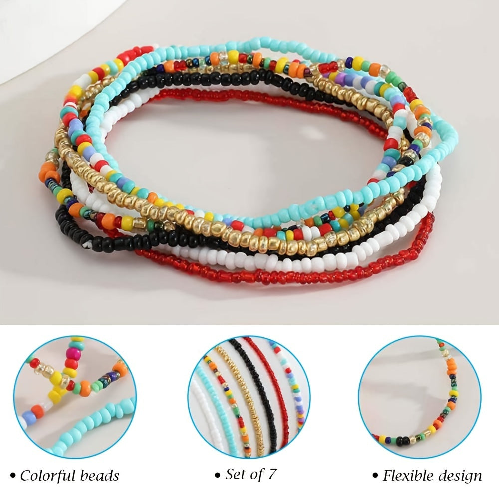 Boho Beaded African Anklets Multicolor Stretch Seed Beads 