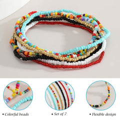 Boho Beaded African Anklets Multicolor Stretch Seed Beads 