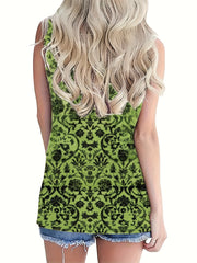 Floral V Neck Tank Top Sleeveless Summer Women's Clothing