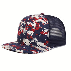 Men's Camouflage Net Flat Brim Trucker Cap