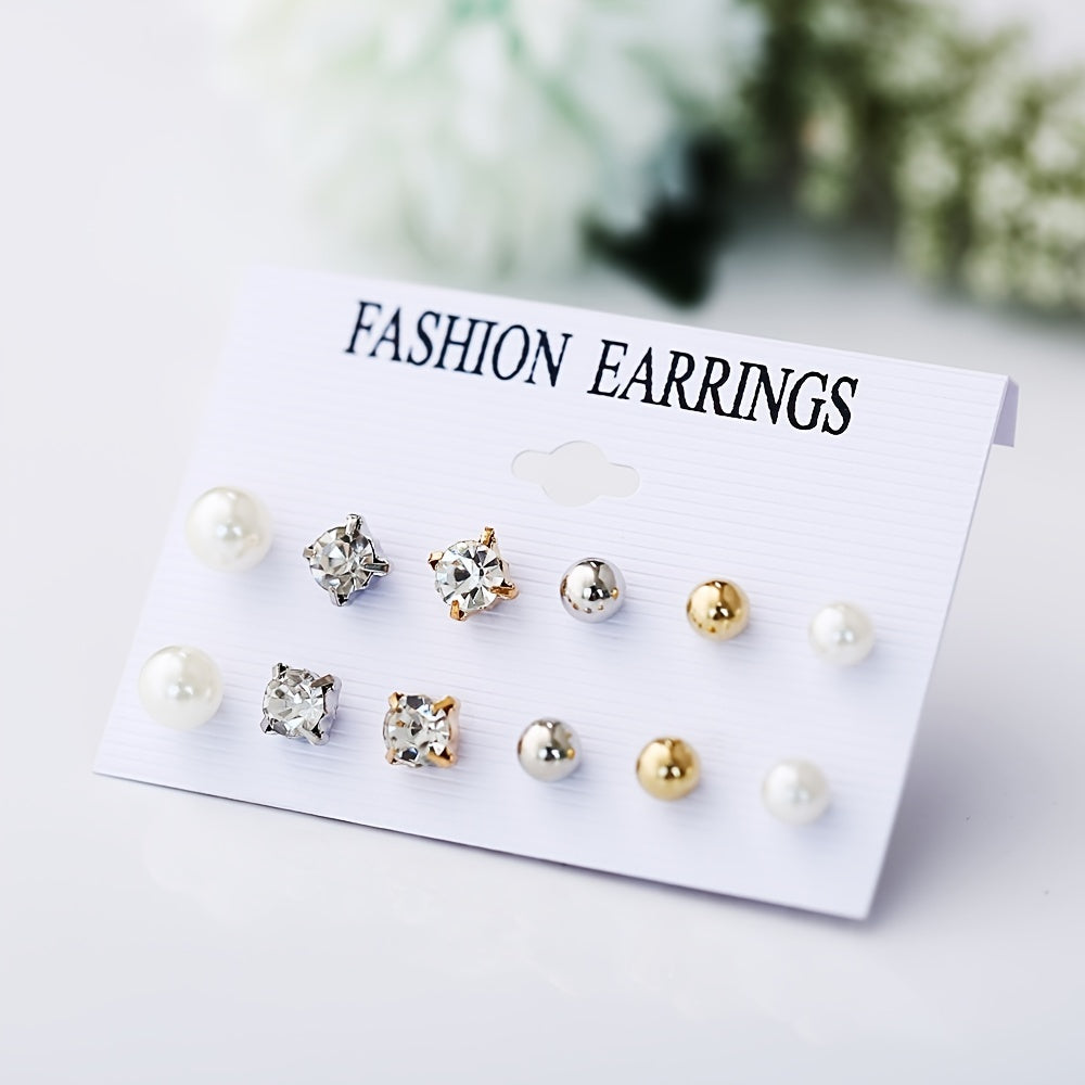Faux Pearl Zircon Stud Earrings Women Party Daily Decor Gift