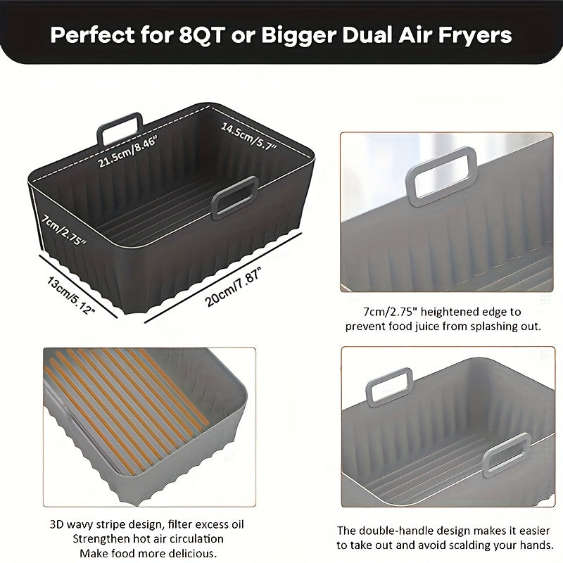 Rectangular Silicone Air Fryer Liner 21x14 Non Stick Dual Zone Baking Tray