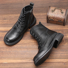 Women's Lace Up Combat Boots Chunky Heel Side Zip Plush Lined