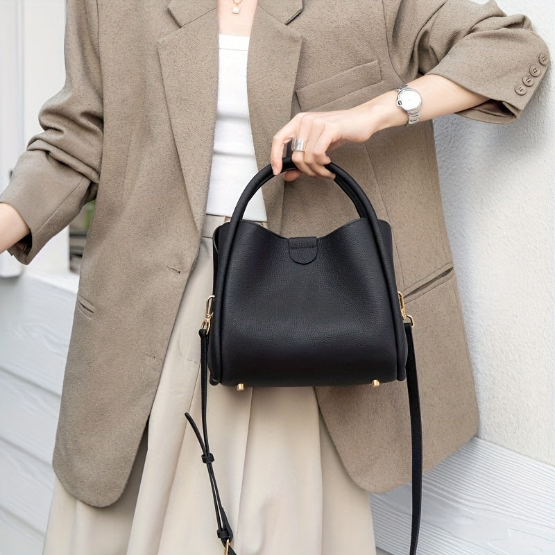 Convertible Handbag with Detachable Strap & Magnetic Closure - Chocolate Brown