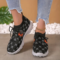 Women's Geometric Pattern Sneakers Casual Lace Up Outdoor Shoes