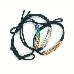 3pcs Rhinestone Hair Elastics Woven Stretchy Rubber Bands Ponytail Holder