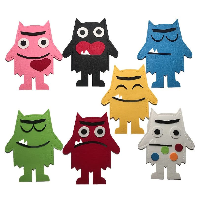 7pcs Emotional Monster Felt Puppet Set with English Picture Book