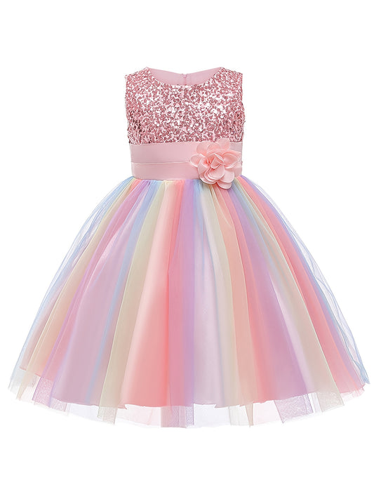 Girls Formal Sequin Flower Girl Princess Dress