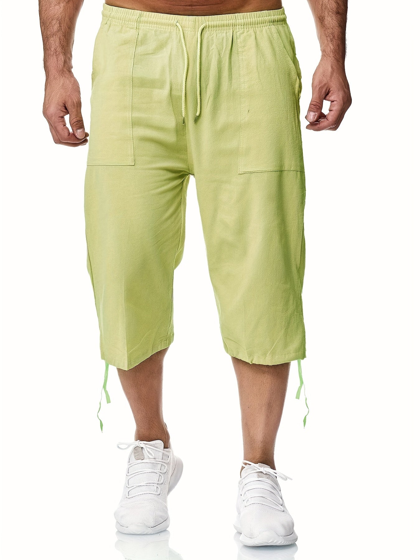 Men's Linen Drawstring Shorts Solid Color Active Summer Fitness