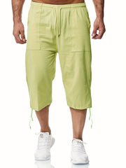 Men's Linen Drawstring Shorts Solid Color Active Summer Fitness
