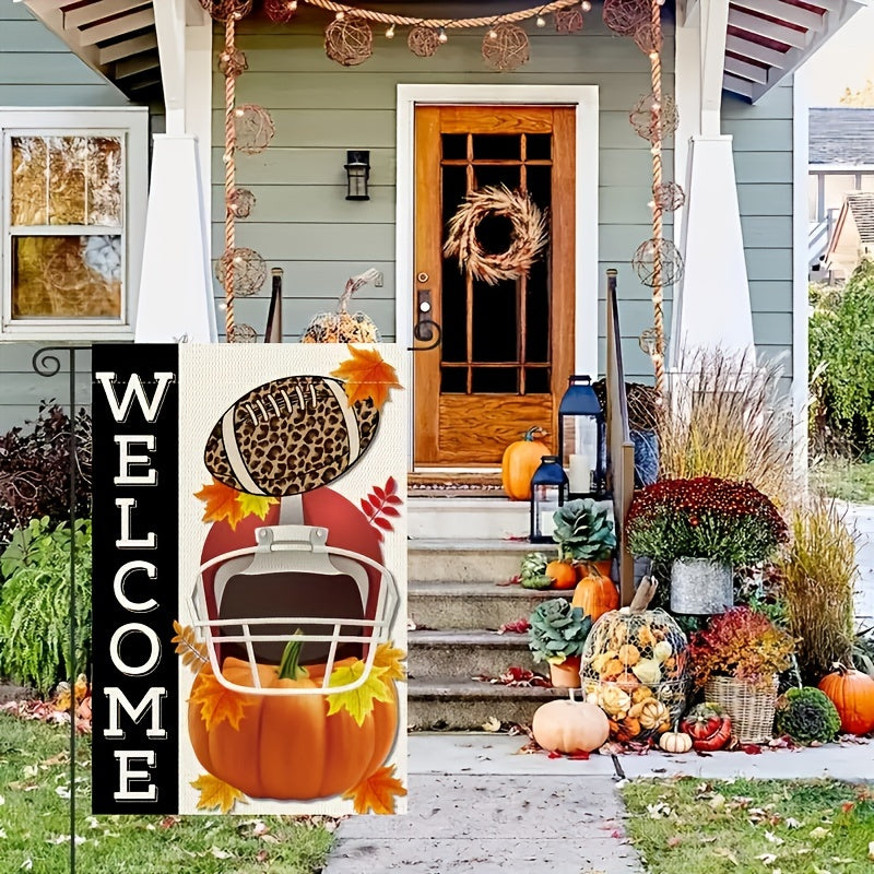 Football Welcome Garden Flag Burlap Maple Leaves Outdoor Decor