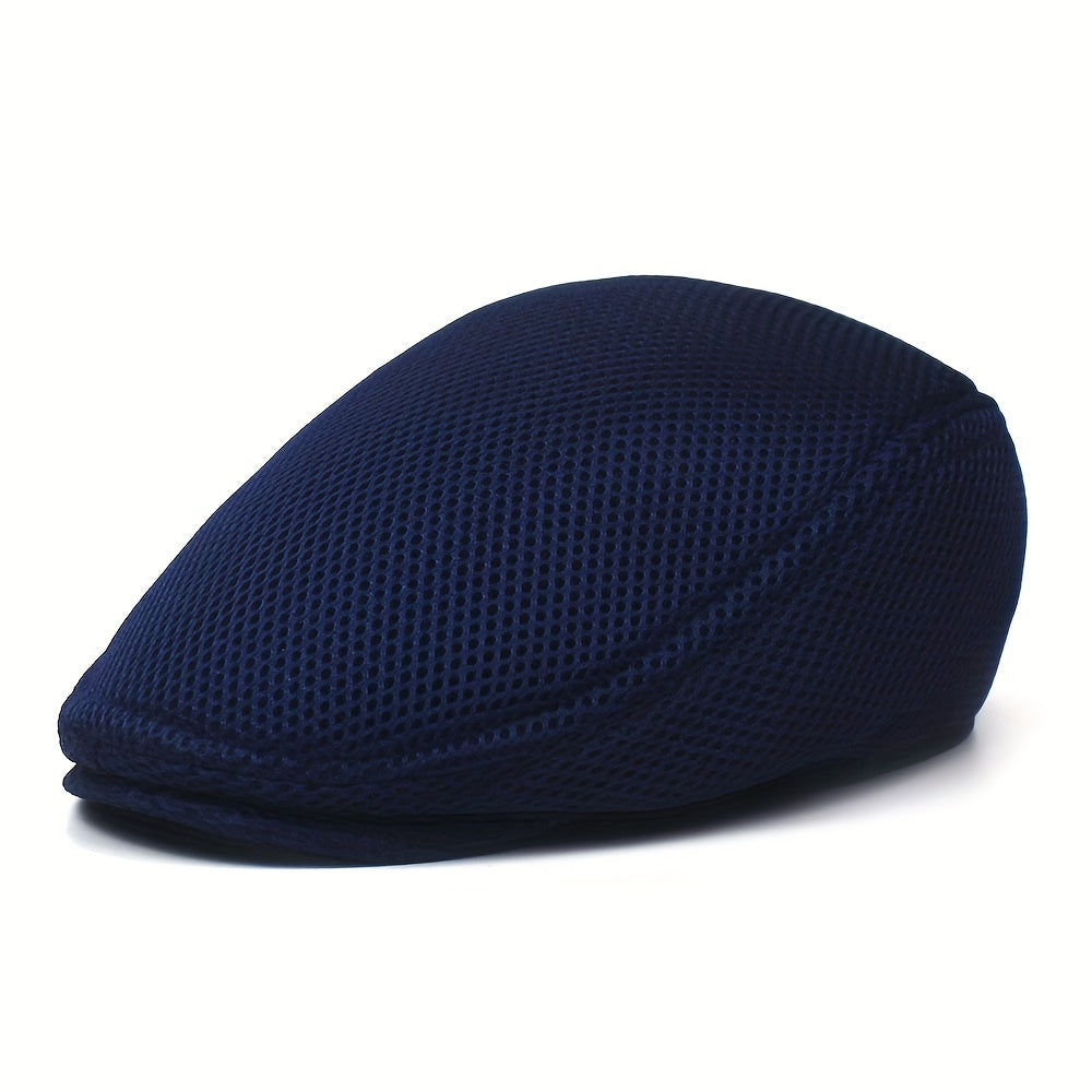 Men's Mesh Flat Cap Breathable Summer Newsboy Hat Cabbie