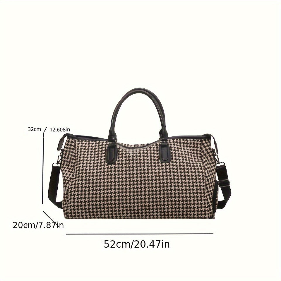 Large Capacity Houndstooth Pattern Luggage Bag