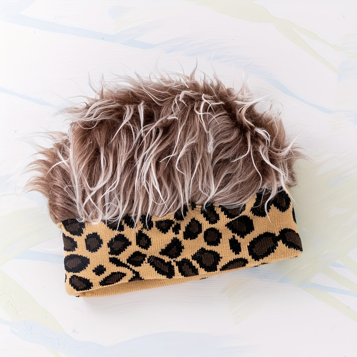 Leopard Print Wig Headband Elastic Hip Hop Beanie Unisex Knitted Hat