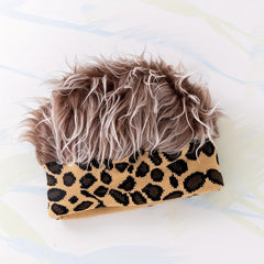 Leopard Print Wig Headband Elastic Hip Hop Beanie Unisex Knitted Hat