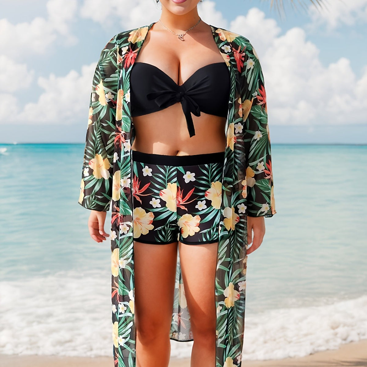  Tropical Print Bikini Set & Cover Up
