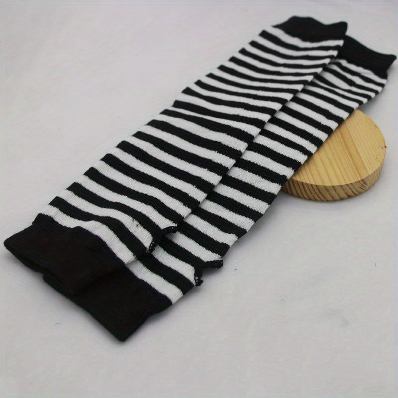 Hip Hop Striped Knitted Gloves Unisex Fingerless Warm Sleeves