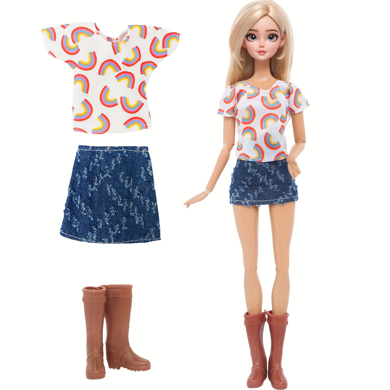 Doll Outfit Set Denim Skirt with Boots for 11.5 Inch Doll