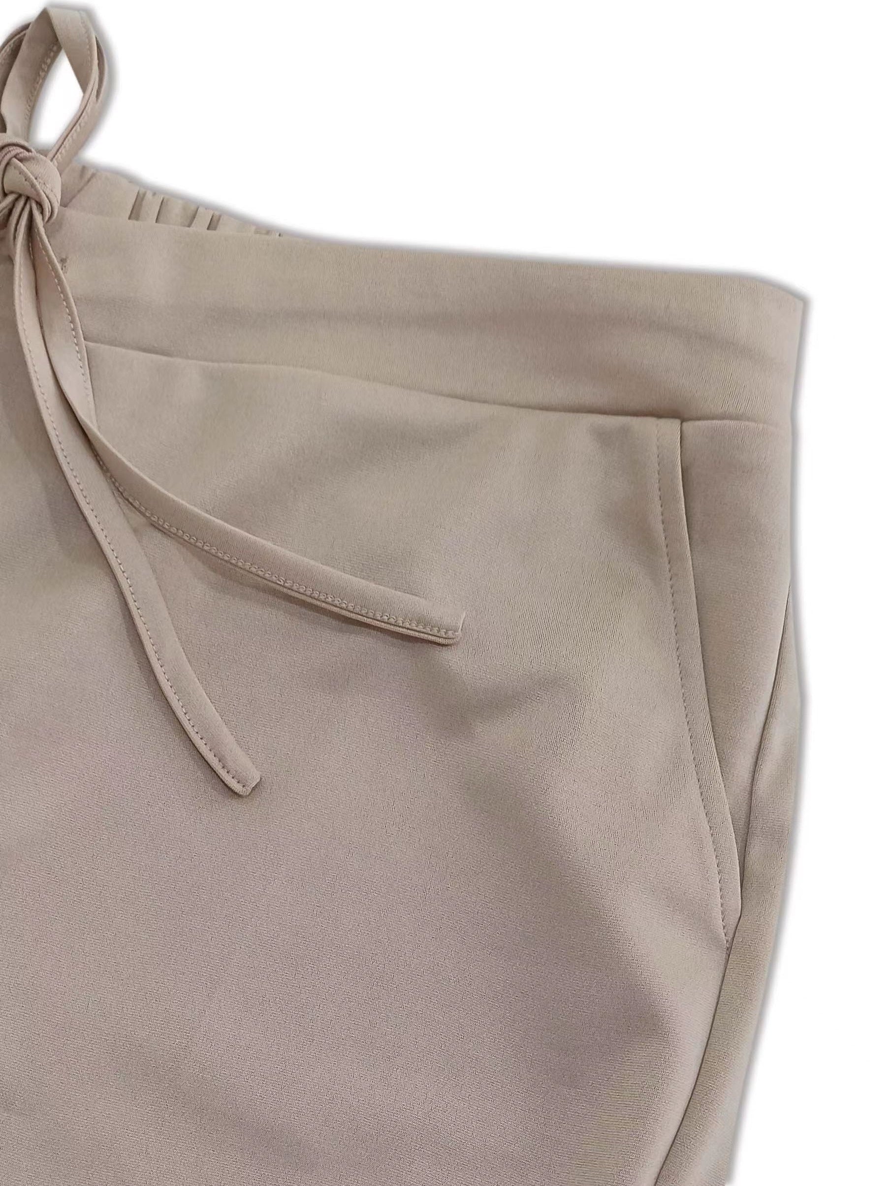 Solid Drawstring Tapered Leg Trousers