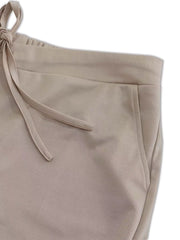  Solid Drawstring Tapered Leg Trousers