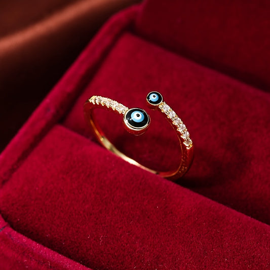 Vintage Copper Zircon Enamel Drip Ring Devil's Eye Open Ring