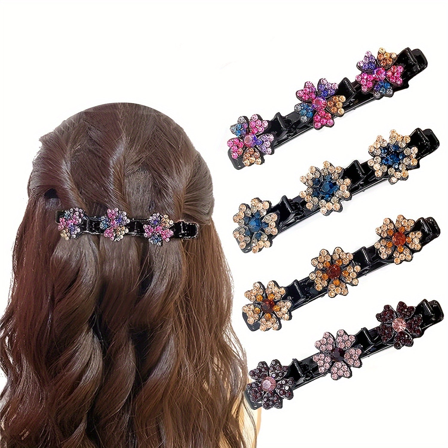 Sparkling Crystal Stone Hair Clips for Women with Four Leaf Clover Design