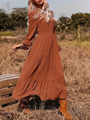 Women's Plus Lantern Sleeve Maxi Smock Dress