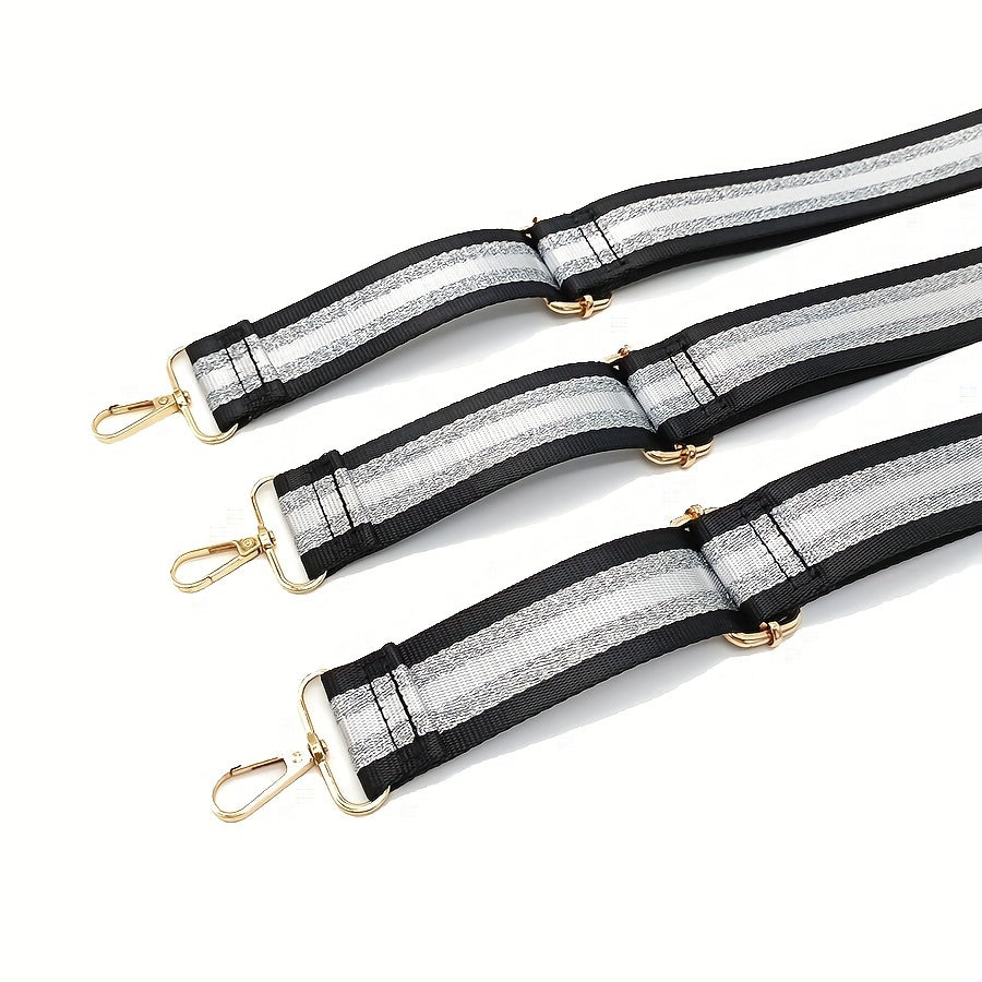 Adjustable Shoulder Bag Strap with Silver Stripe Durable Bag Travel Accessories
