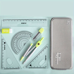 7-Piece Geometry Set for Students with Round Gauge, Ruler, and Box