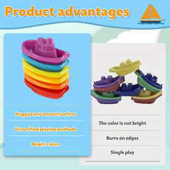 6pcs Kids' Bath Toys Rainbow Stacking Boat Uncharged